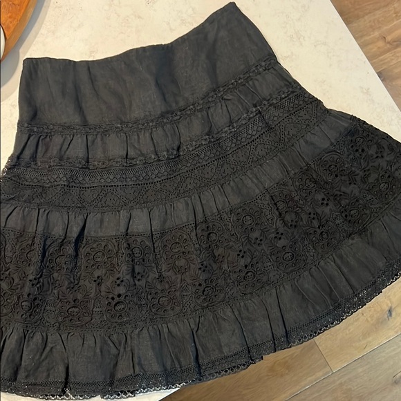 Sundance Linen Noonday To Nightfall Black Lace Midi Skirt - Picture 6 of 6